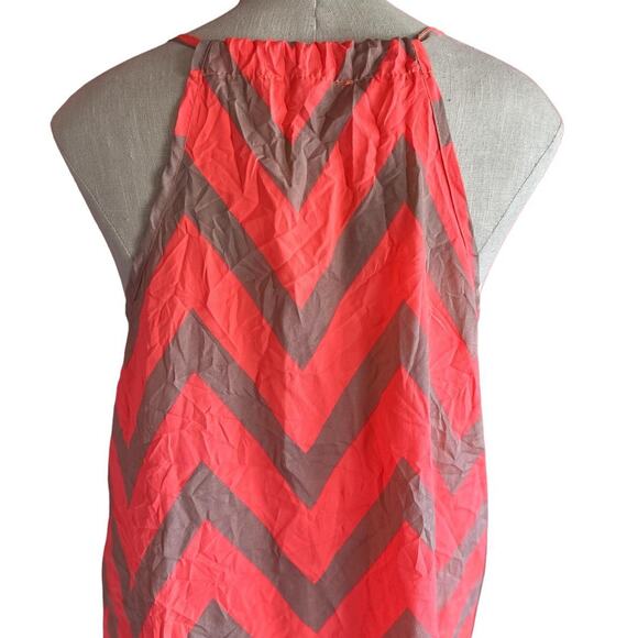 Womens Tank Top Large Coral Tan Chevron Tie Front Flowy Spaghetti Strap - Picture 4 of 7